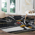 Collingwood Magpies Australian Football Round Carpet Iconic Bird Mascot With Indigenous Pattern Art