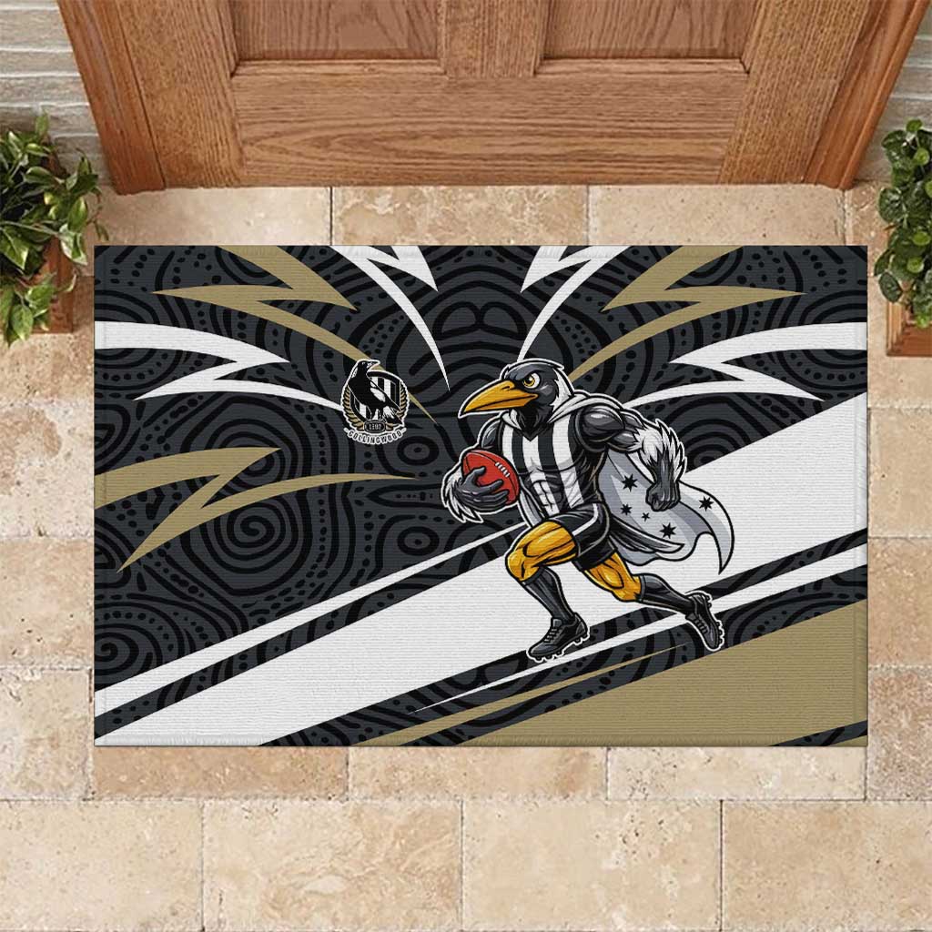 Collingwood Magpies Australian Football Rubber Doormat Iconic Bird Mascot With Indigenous Pattern Art
