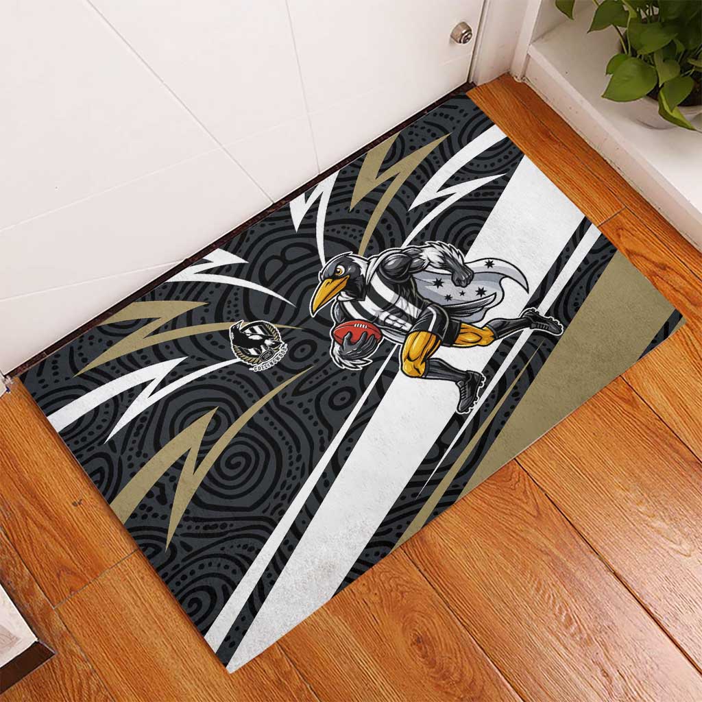 Collingwood Magpies Australian Football Rubber Doormat Iconic Bird Mascot With Indigenous Pattern Art