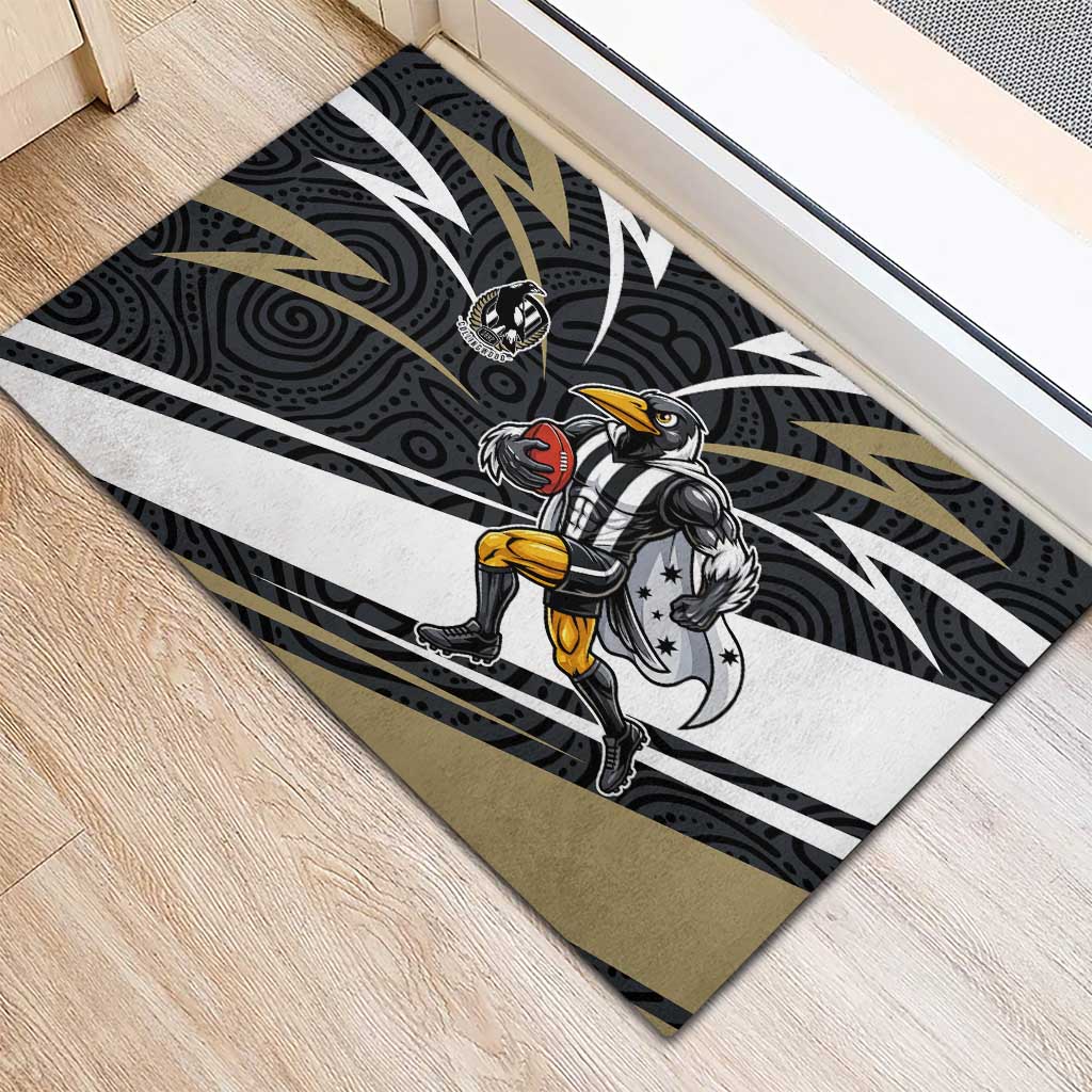 Collingwood Magpies Australian Football Rubber Doormat Iconic Bird Mascot With Indigenous Pattern Art