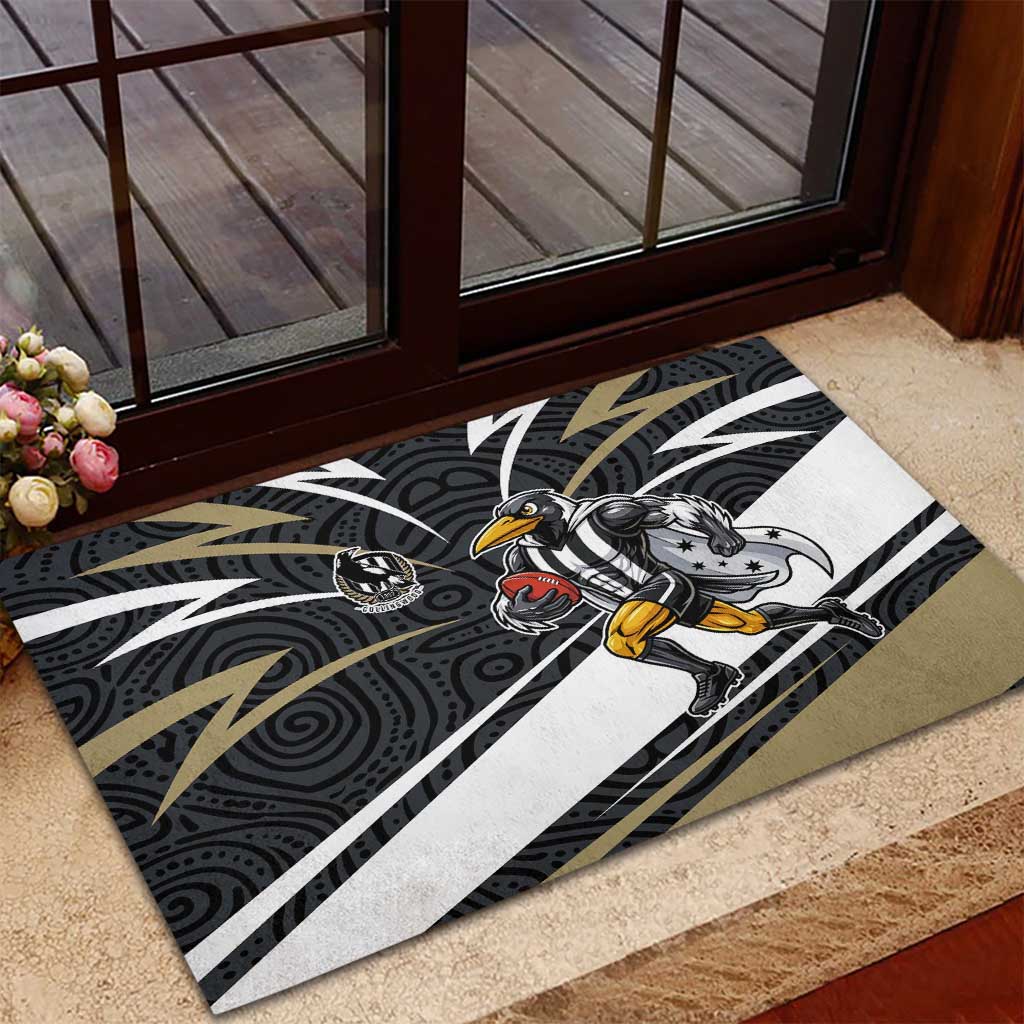 Collingwood Magpies Australian Football Rubber Doormat Iconic Bird Mascot With Indigenous Pattern Art