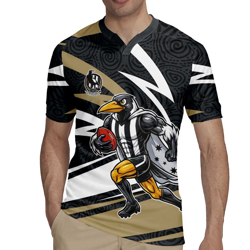 Collingwood Magpies Australian Football Rugby Jersey Iconic Bird Mascot With Indigenous Pattern Art