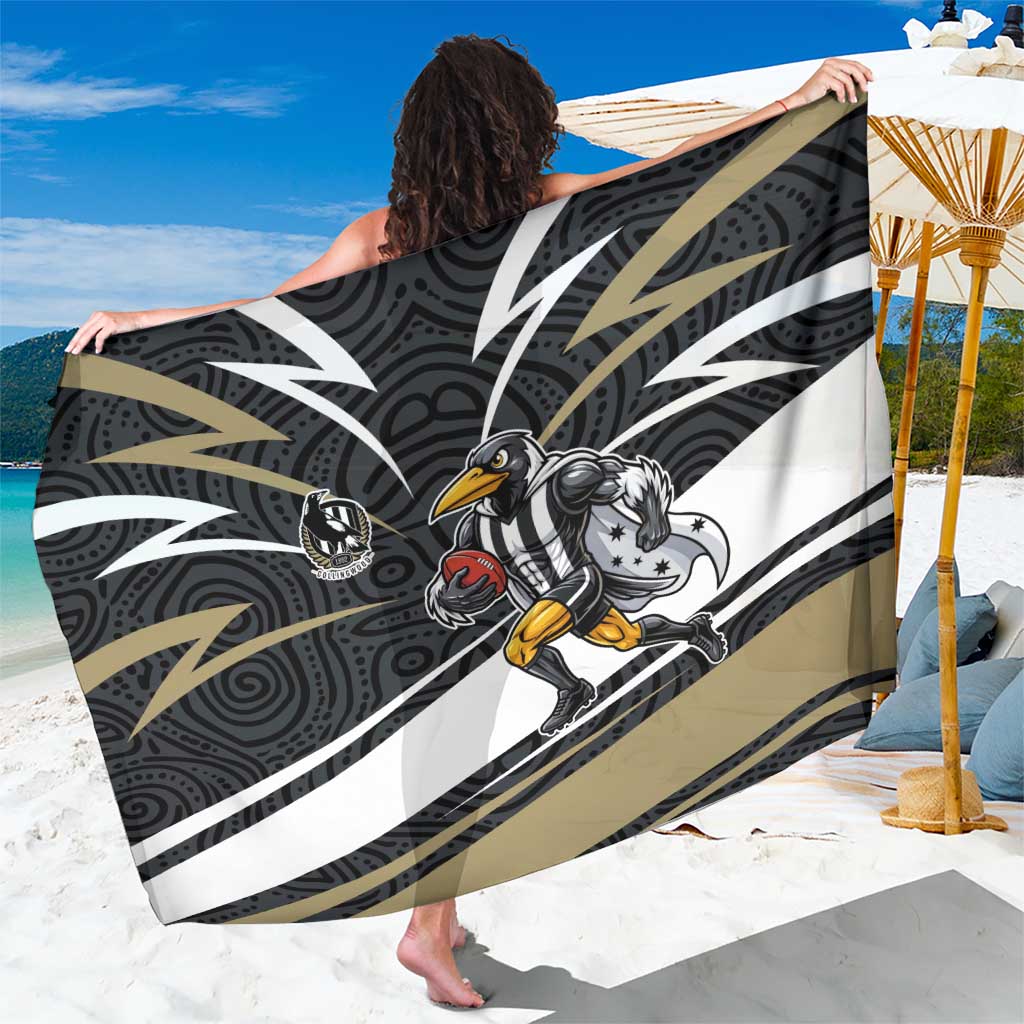 Collingwood Magpies Australian Football Sarong Iconic Bird Mascot With Indigenous Pattern Art