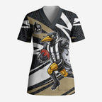 Collingwood Magpies Australian Football Scrub Top Iconic Bird Mascot With Indigenous Pattern Art