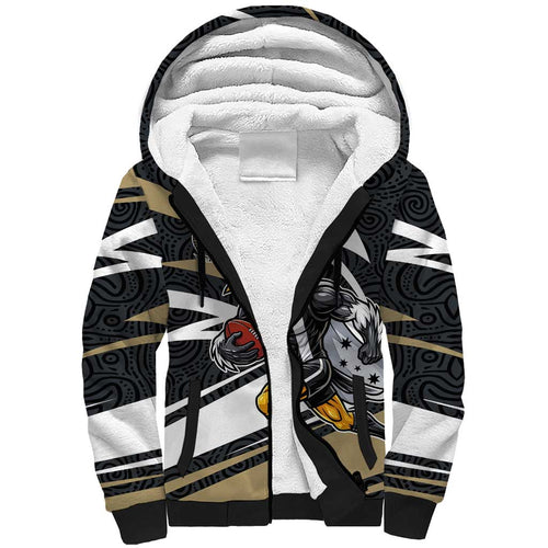 Collingwood Magpies Australian Football Sherpa Hoodie Iconic Bird Mascot With Indigenous Pattern Art