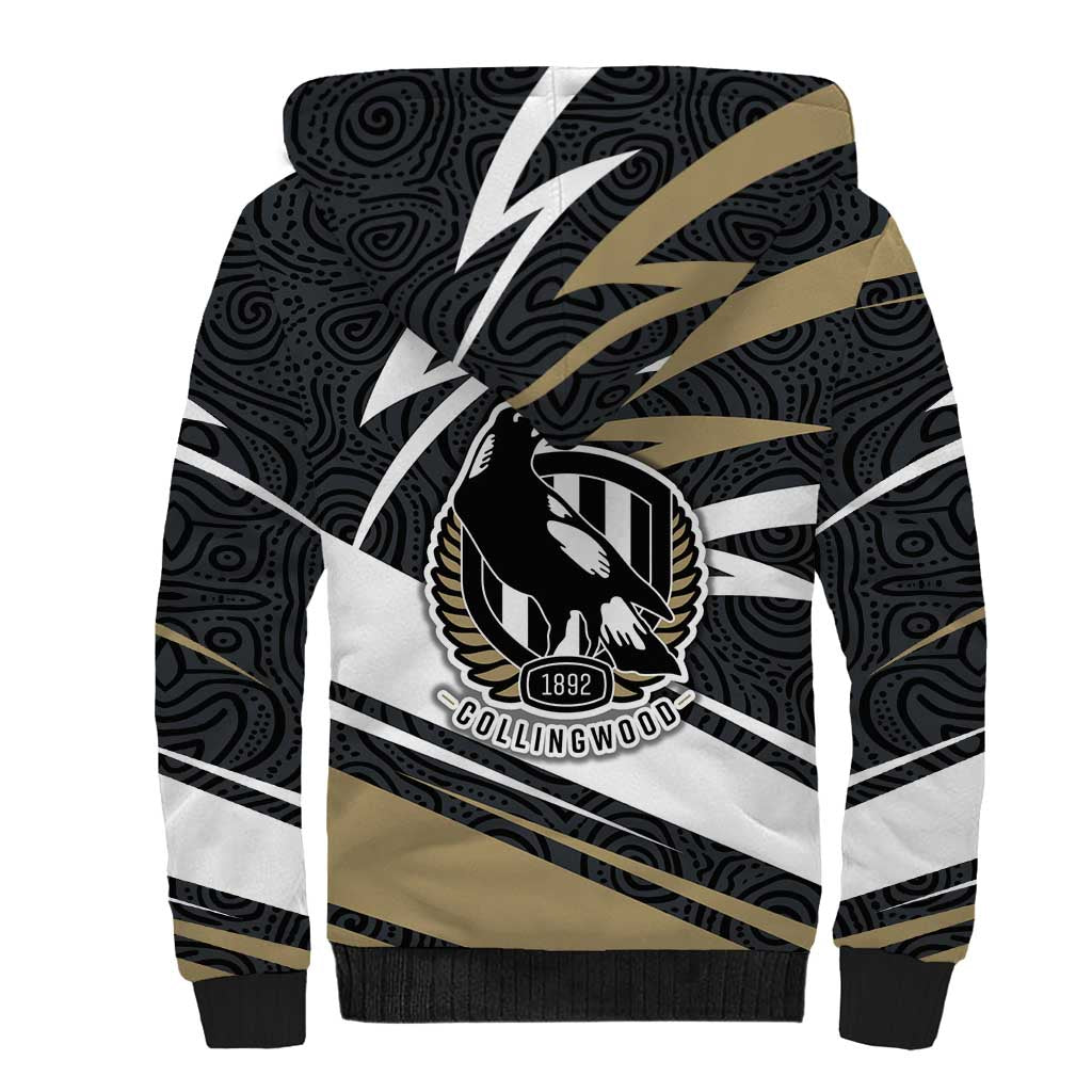 Collingwood Magpies Australian Football Sherpa Hoodie Iconic Bird Mascot With Indigenous Pattern Art
