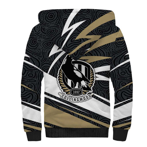 Collingwood Magpies Australian Football Sherpa Hoodie Iconic Bird Mascot With Indigenous Pattern Art