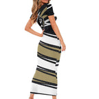 Collingwood Magpies Australian Football Short Sleeve Bodycon Dress Iconic Bird Mascot With Indigenous Pattern Art