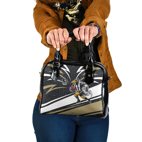 Collingwood Magpies Australian Football Shoulder Handbag Iconic Bird Mascot With Indigenous Pattern Art