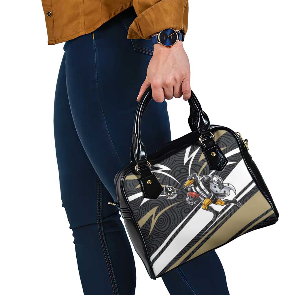 Collingwood Magpies Australian Football Shoulder Handbag Iconic Bird Mascot With Indigenous Pattern Art