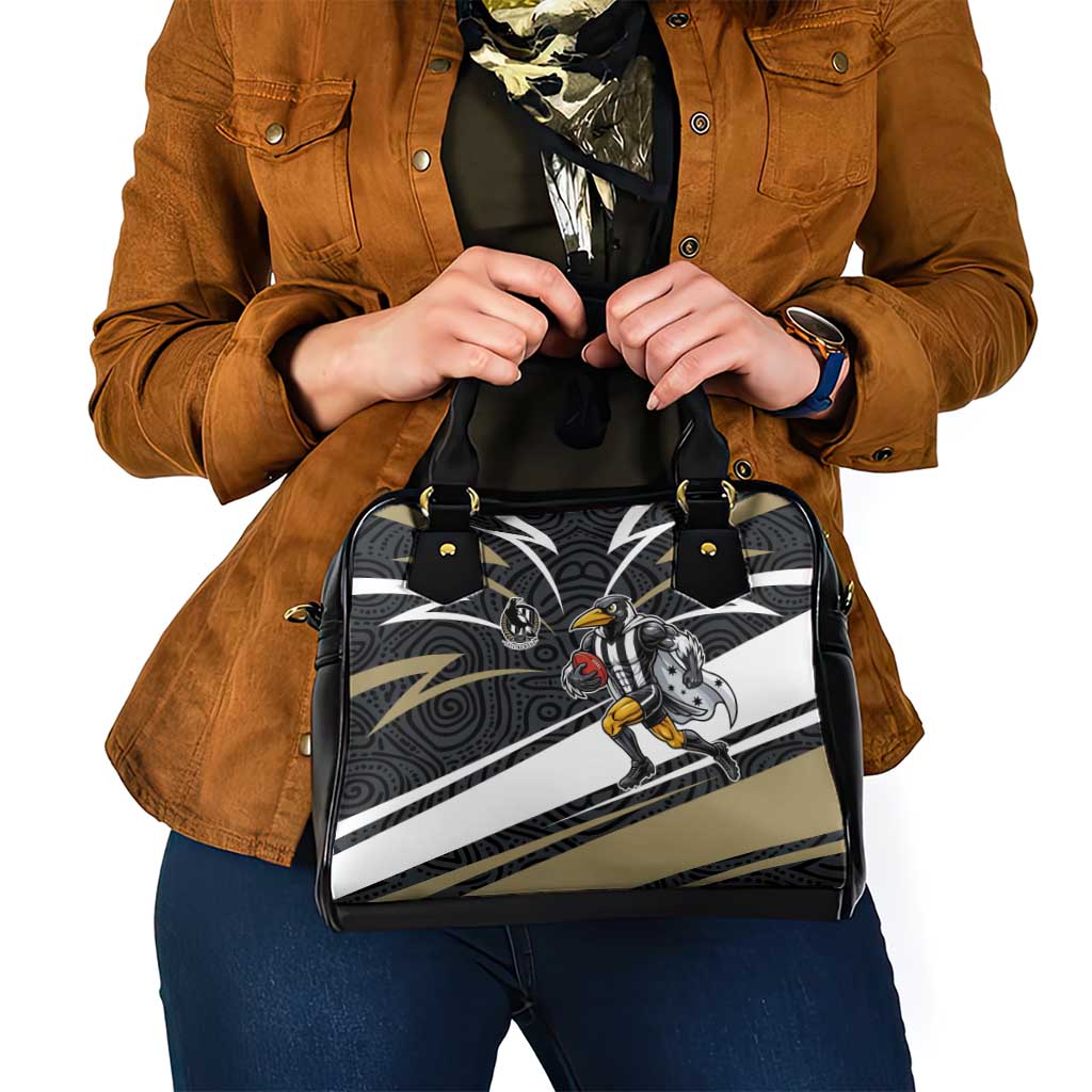 Collingwood Magpies Australian Football Shoulder Handbag Iconic Bird Mascot With Indigenous Pattern Art