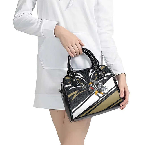Collingwood Magpies Australian Football Shoulder Handbag Iconic Bird Mascot With Indigenous Pattern Art