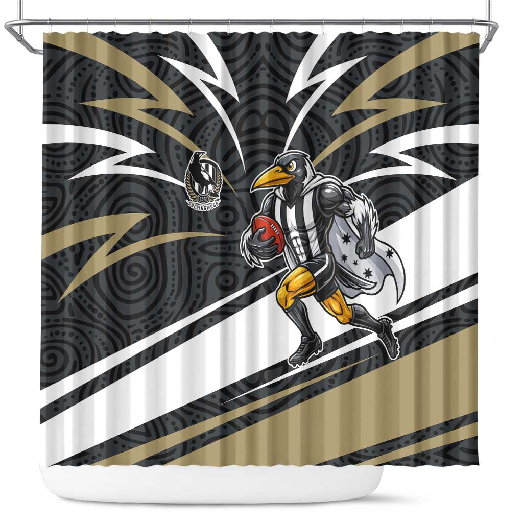 Collingwood Magpies Australian Football Shower Curtain Iconic Bird Mascot With Indigenous Pattern Art