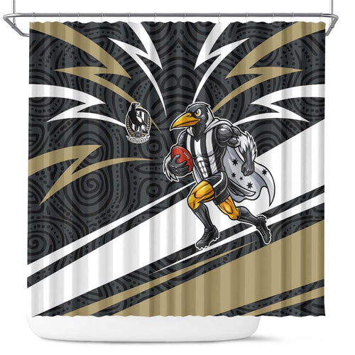 Collingwood Magpies Australian Football Shower Curtain Iconic Bird Mascot With Indigenous Pattern Art