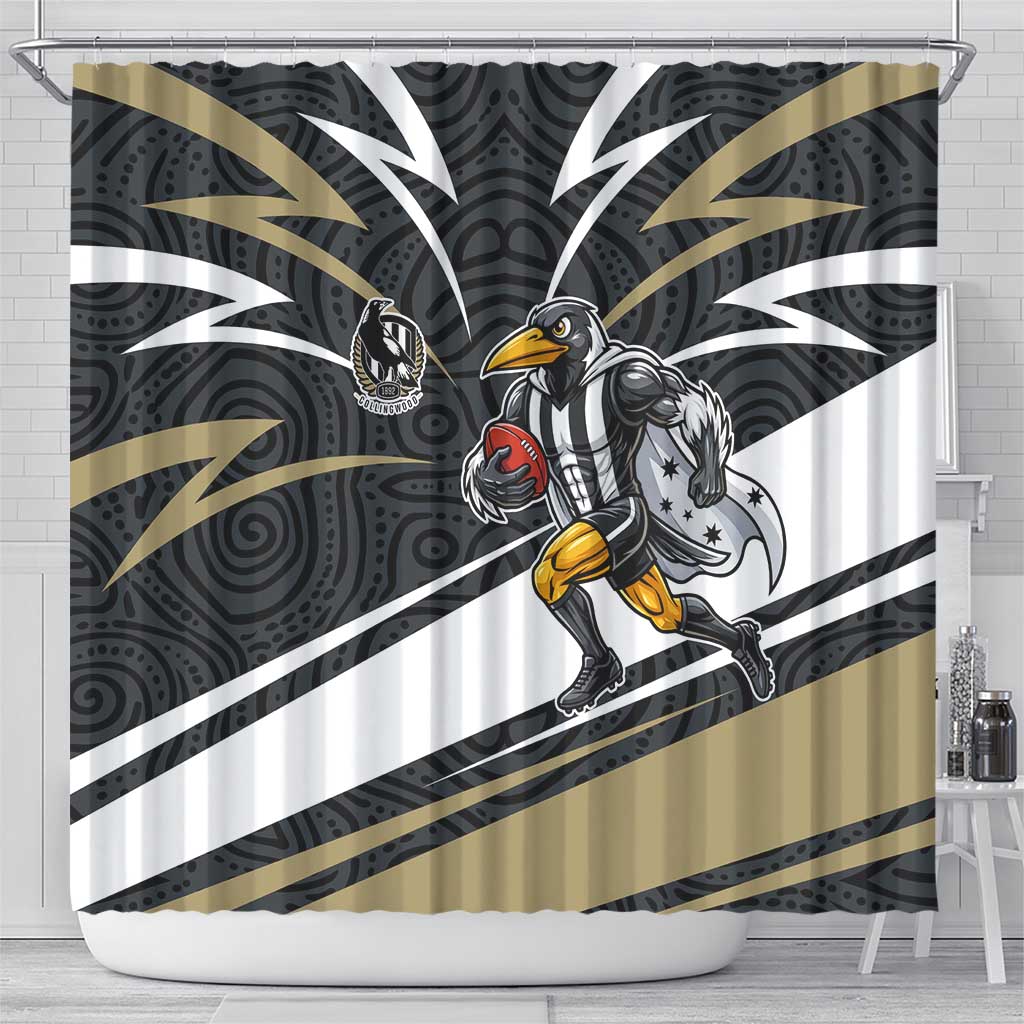 Collingwood Magpies Australian Football Shower Curtain Iconic Bird Mascot With Indigenous Pattern Art