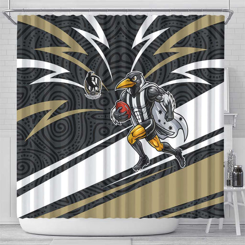 Collingwood Magpies Australian Football Shower Curtain Iconic Bird Mascot With Indigenous Pattern Art
