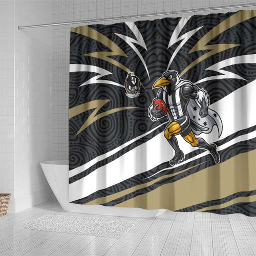 Collingwood Magpies Australian Football Shower Curtain Iconic Bird Mascot With Indigenous Pattern Art