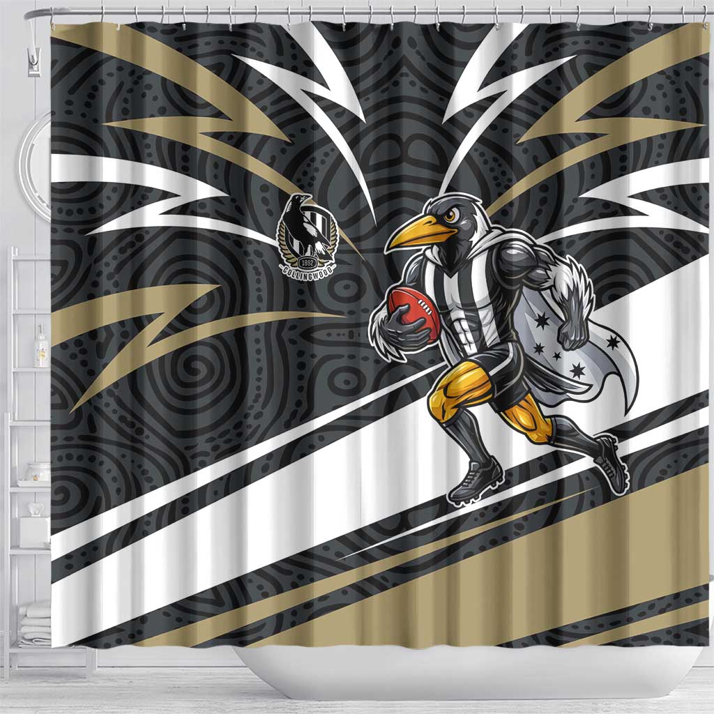 Collingwood Magpies Australian Football Shower Curtain Iconic Bird Mascot With Indigenous Pattern Art