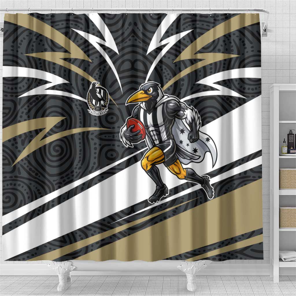 Collingwood Magpies Australian Football Shower Curtain Iconic Bird Mascot With Indigenous Pattern Art