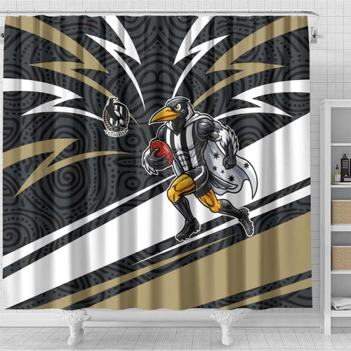 Collingwood Magpies Australian Football Shower Curtain Iconic Bird Mascot With Indigenous Pattern Art