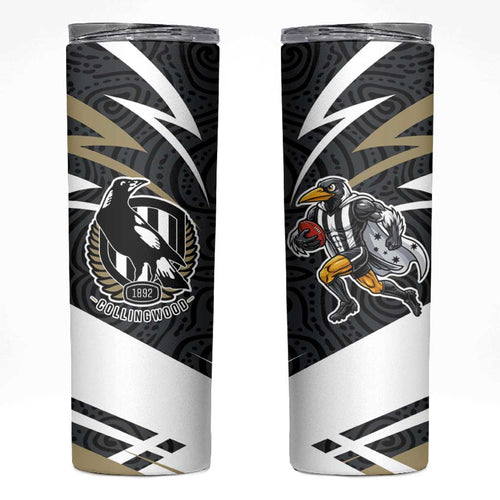 Collingwood Magpies Australian Football Skinny Tumbler Iconic Bird Mascot With Indigenous Pattern Art