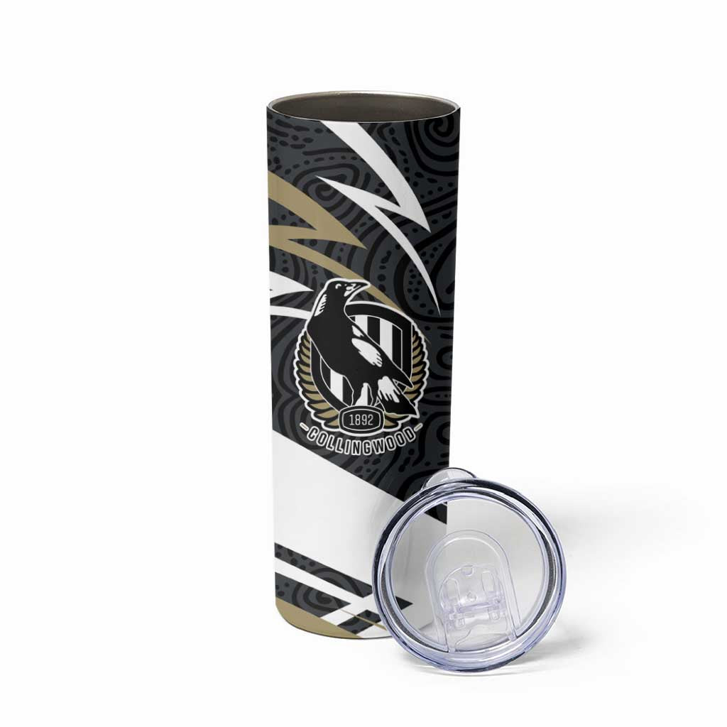 Collingwood Magpies Australian Football Skinny Tumbler Iconic Bird Mascot With Indigenous Pattern Art