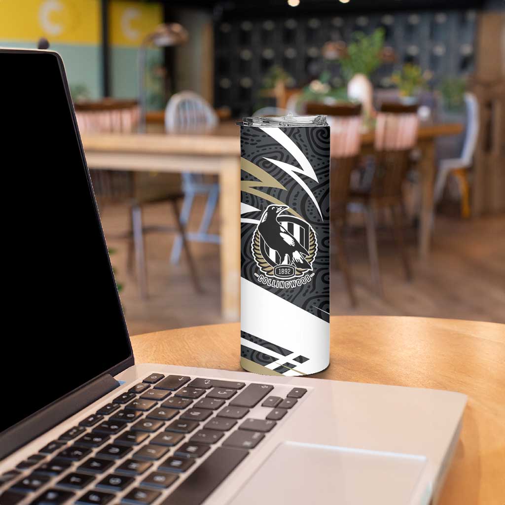 Collingwood Magpies Australian Football Skinny Tumbler Iconic Bird Mascot With Indigenous Pattern Art