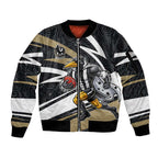 Collingwood Magpies Australian Football Sleeve Zip Bomber Jacket Iconic Bird Mascot With Indigenous Pattern Art