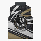 Collingwood Magpies Australian Football Sleeveless Puffer Jacket Iconic Bird Mascot With Indigenous Pattern Art