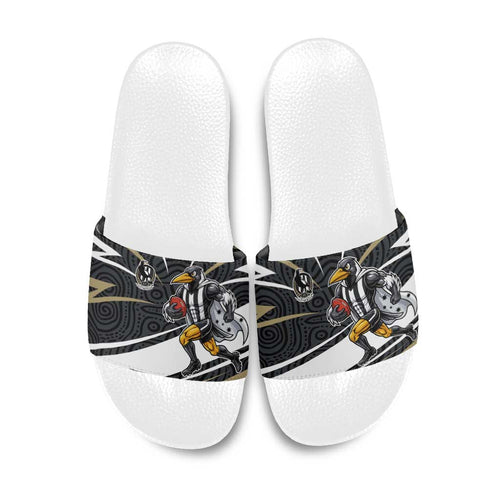 Collingwood Magpies Australian Football Slide Sandals Iconic Bird Mascot With Indigenous Pattern Art