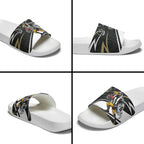 Collingwood Magpies Australian Football Slide Sandals Iconic Bird Mascot With Indigenous Pattern Art