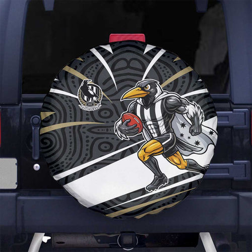 Collingwood Magpies Australian Football Spare Tire Cover Iconic Bird Mascot With Indigenous Pattern Art