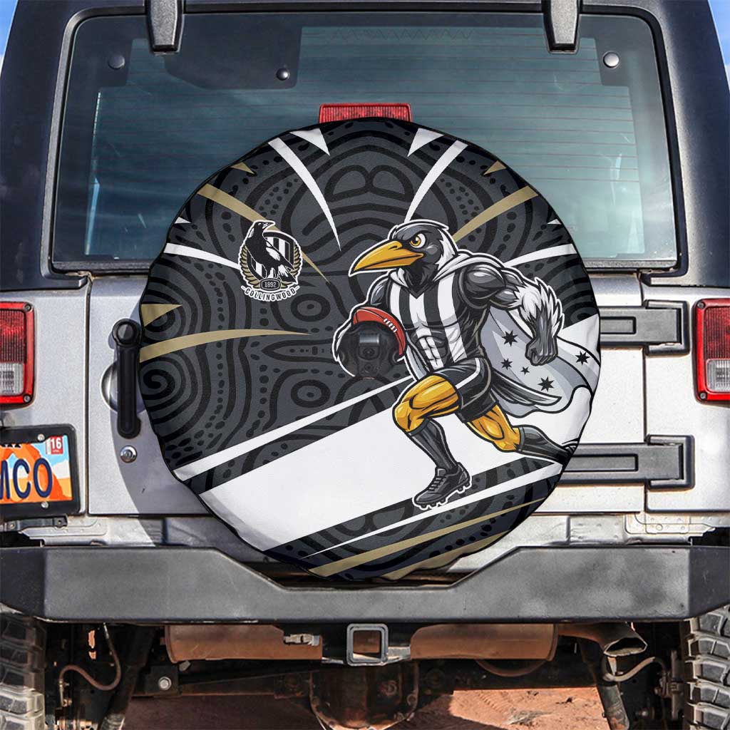 Collingwood Magpies Australian Football Spare Tire Cover Iconic Bird Mascot With Indigenous Pattern Art