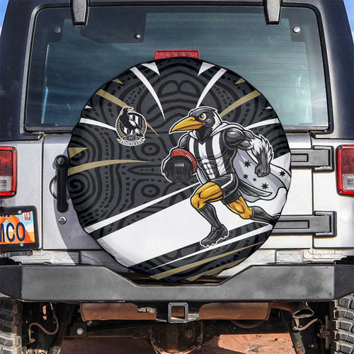 Collingwood Magpies Australian Football Spare Tire Cover Iconic Bird Mascot With Indigenous Pattern Art