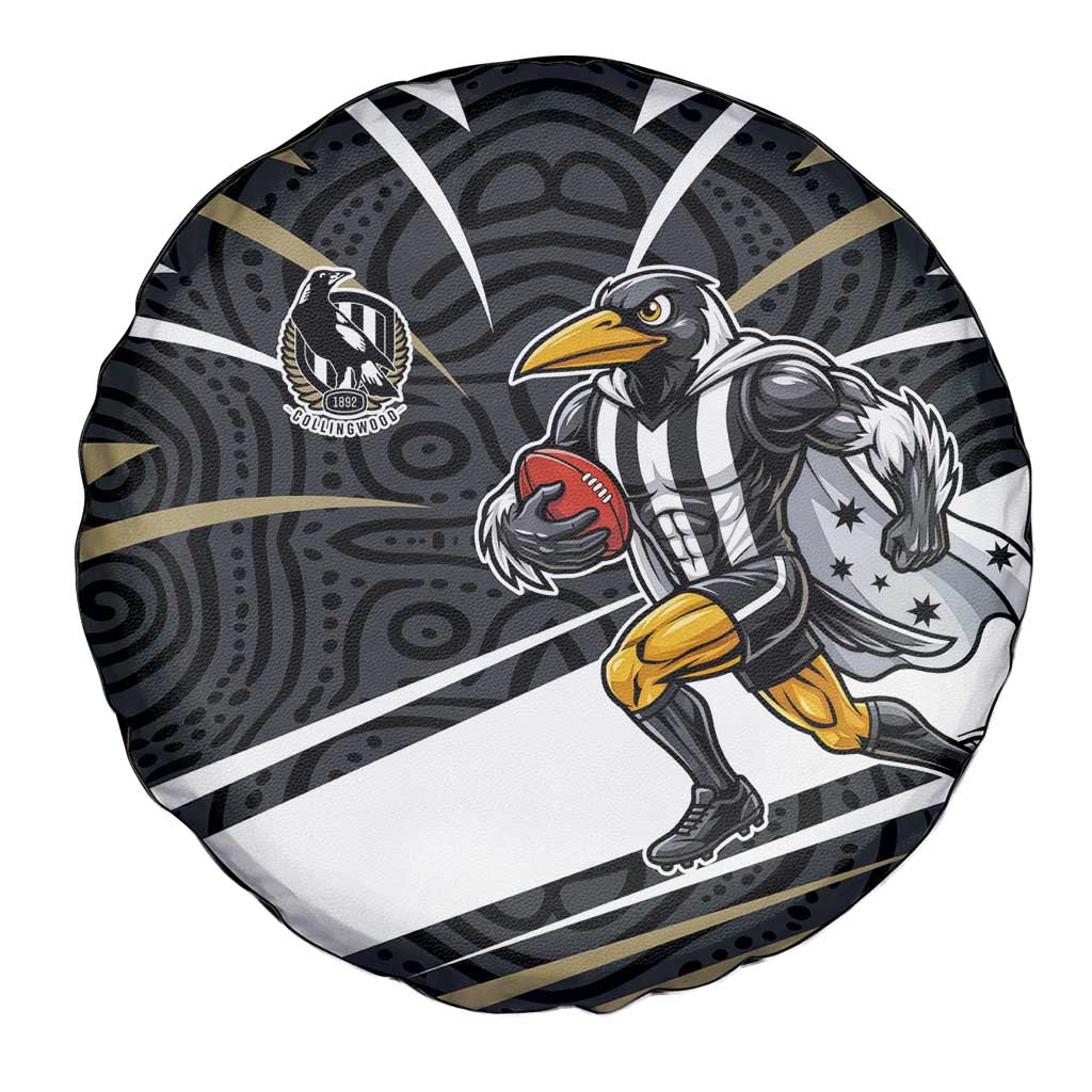 Collingwood Magpies Australian Football Spare Tire Cover Iconic Bird Mascot With Indigenous Pattern Art