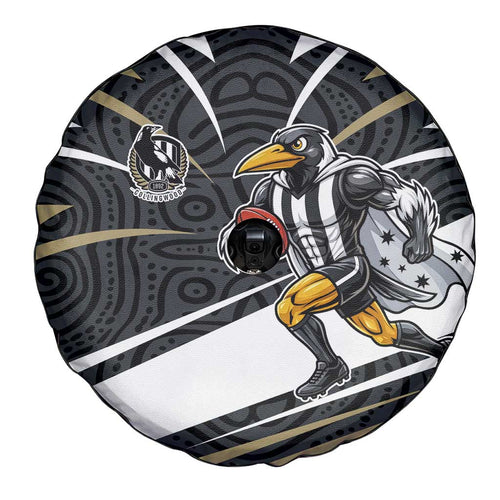 Collingwood Magpies Australian Football Spare Tire Cover Iconic Bird Mascot With Indigenous Pattern Art