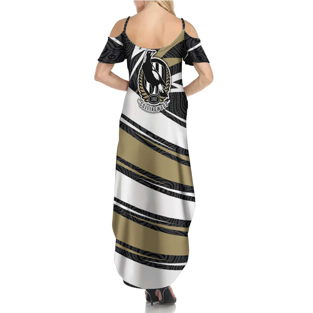 Collingwood Magpies Australian Football Summer Maxi Dress Iconic Bird Mascot With Indigenous Pattern Art