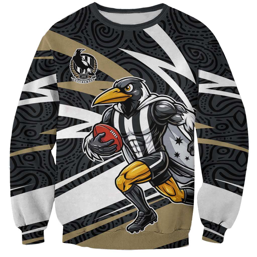 Collingwood Magpies Australian Football Sweatshirt Iconic Bird Mascot With Indigenous Pattern Art