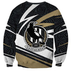 Collingwood Magpies Australian Football Sweatshirt Iconic Bird Mascot With Indigenous Pattern Art