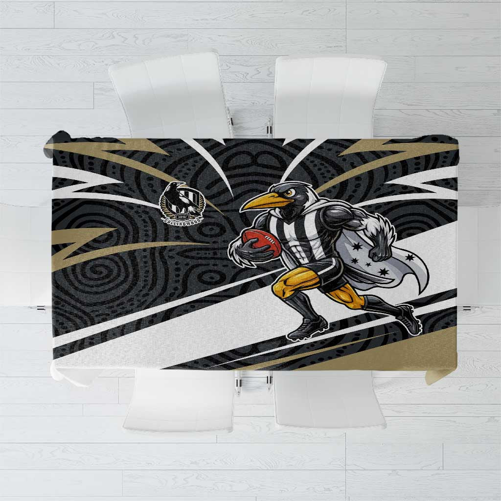 Collingwood Magpies Australian Football Tablecloth Iconic Bird Mascot With Indigenous Pattern Art