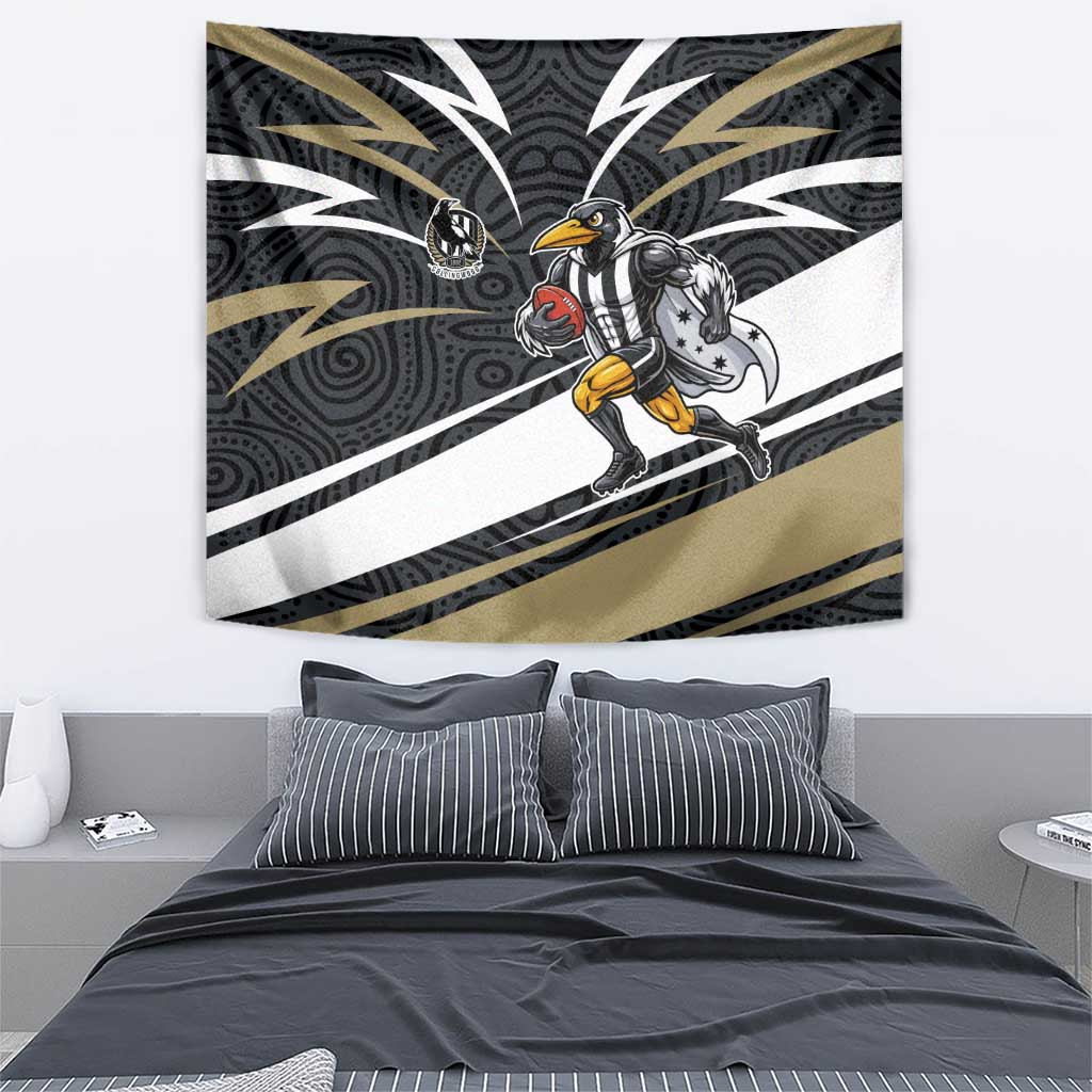 Collingwood Magpies Australian Football Tapestry Iconic Bird Mascot With Indigenous Pattern Art