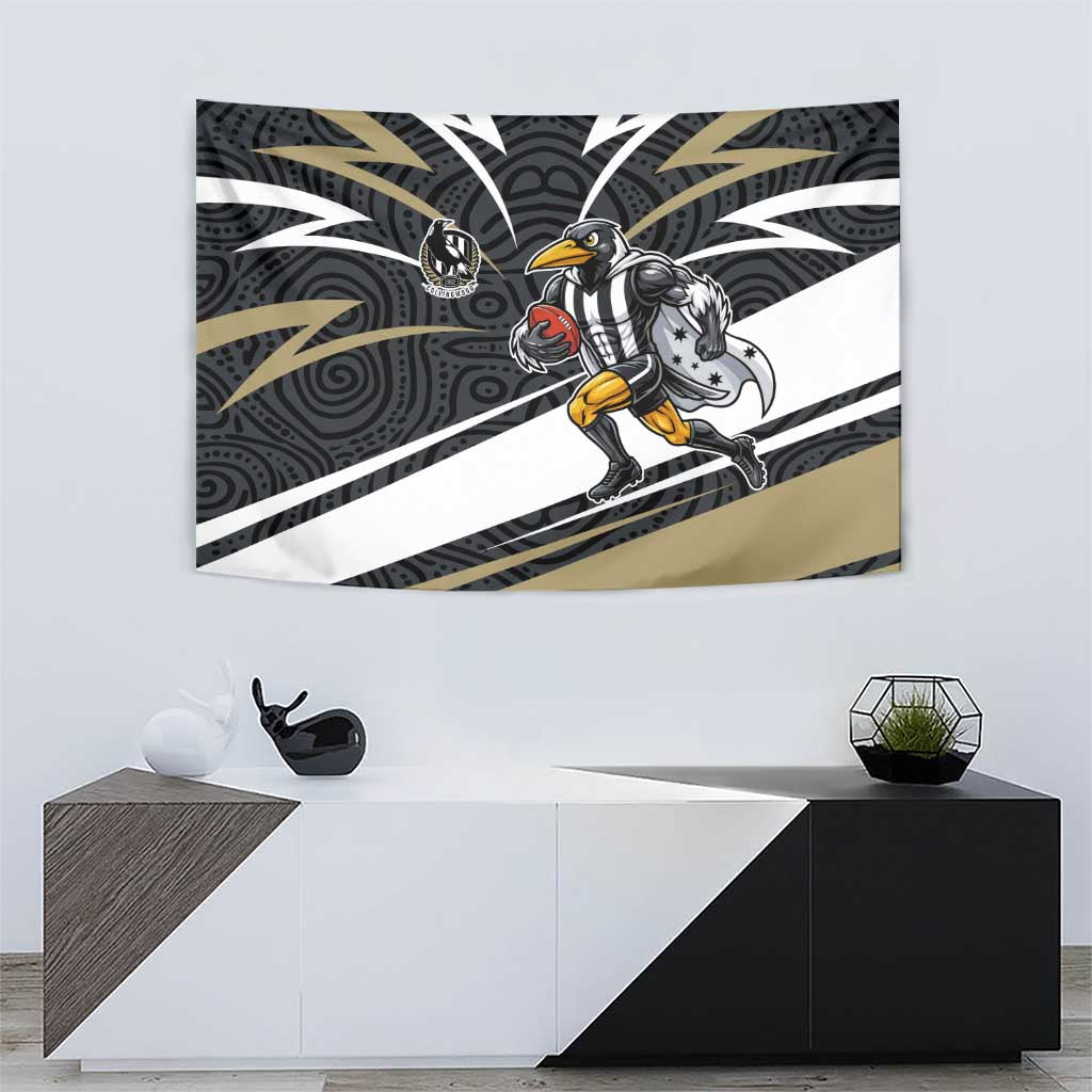Collingwood Magpies Australian Football Tapestry Iconic Bird Mascot With Indigenous Pattern Art