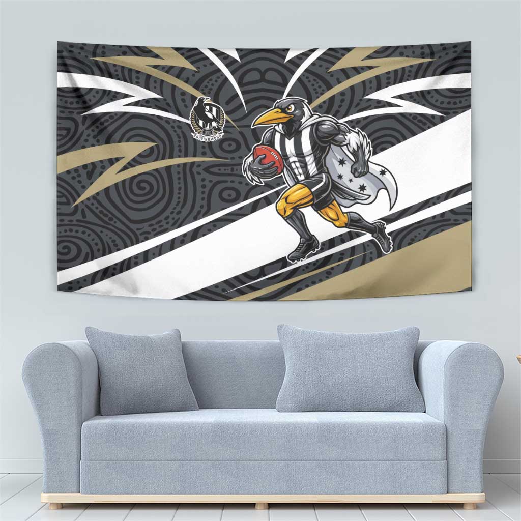 Collingwood Magpies Australian Football Tapestry Iconic Bird Mascot With Indigenous Pattern Art