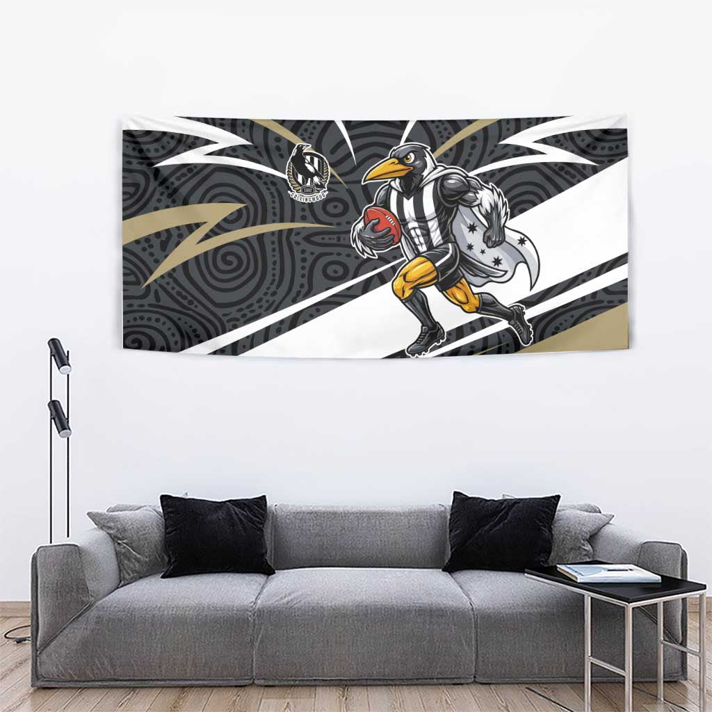 Collingwood Magpies Australian Football Tapestry Iconic Bird Mascot With Indigenous Pattern Art