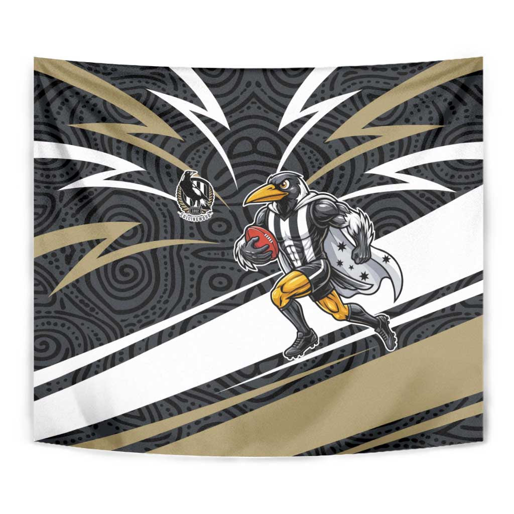 Collingwood Magpies Australian Football Tapestry Iconic Bird Mascot With Indigenous Pattern Art