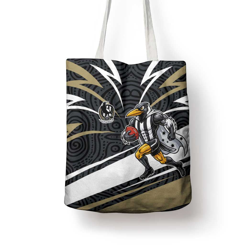 Collingwood Magpies Australian Football Tote Bag Iconic Bird Mascot With Indigenous Pattern Art
