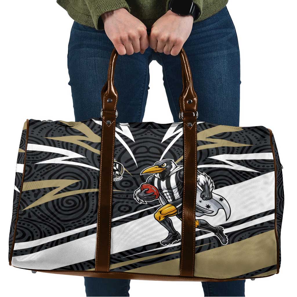 Collingwood Magpies Australian Football Travel Bag Iconic Bird Mascot With Indigenous Pattern Art