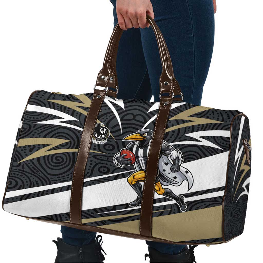 Collingwood Magpies Australian Football Travel Bag Iconic Bird Mascot With Indigenous Pattern Art