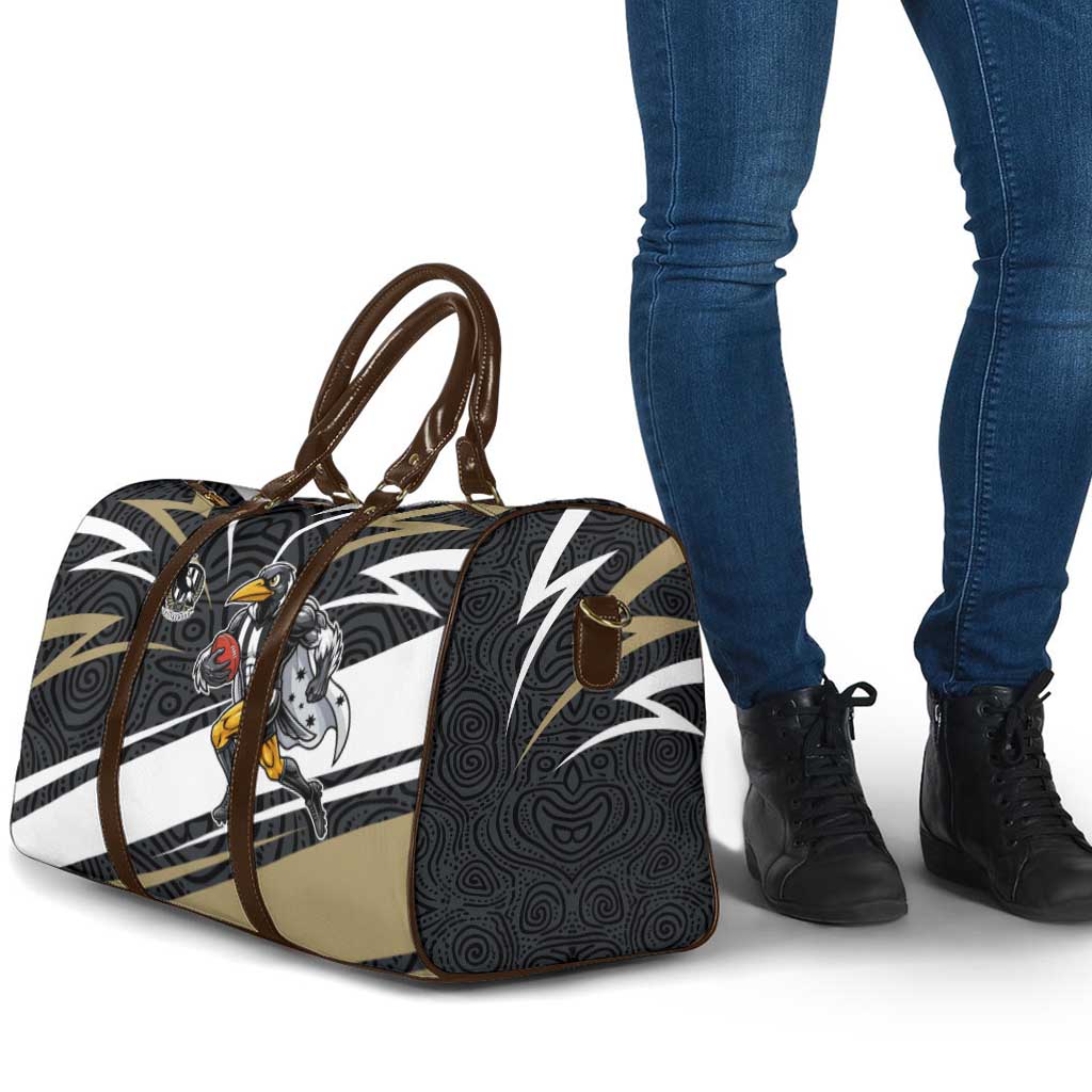 Collingwood Magpies Australian Football Travel Bag Iconic Bird Mascot With Indigenous Pattern Art