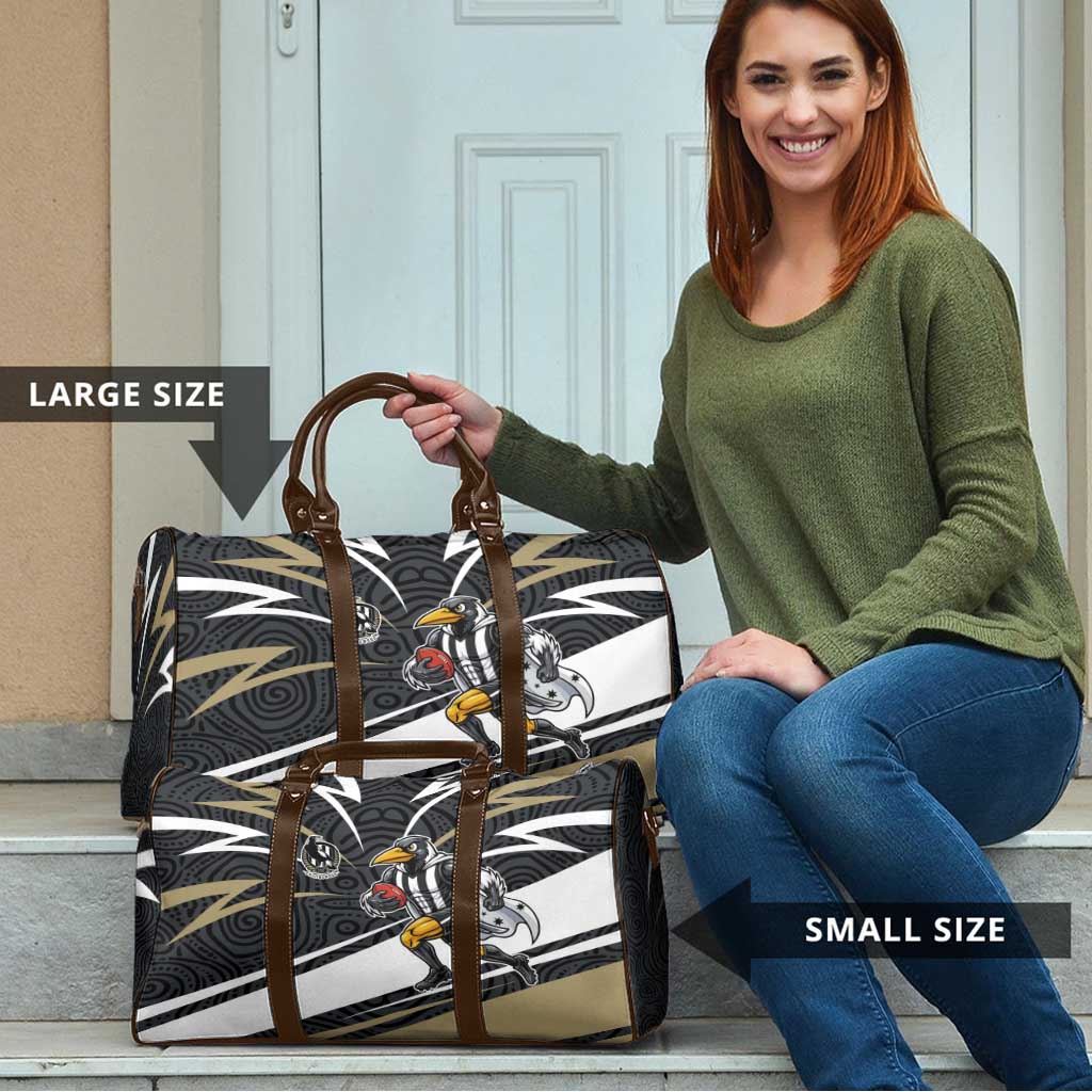 Collingwood Magpies Australian Football Travel Bag Iconic Bird Mascot With Indigenous Pattern Art